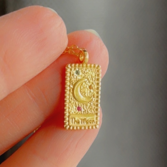 24k Gold Vermeil and Gemstone Moon and Stars Medallion Necklace - Picture 10 of 10